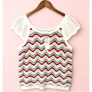 Kaily K Nordstrom Rack Crochet Top XL Flutter Short Sleeve Chevron Open Knit NWT